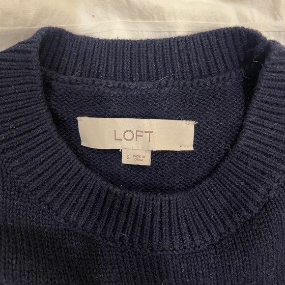Loft Dark Blue Striped Puff Sleeve Sweater, GUC - Picture 2 of 3